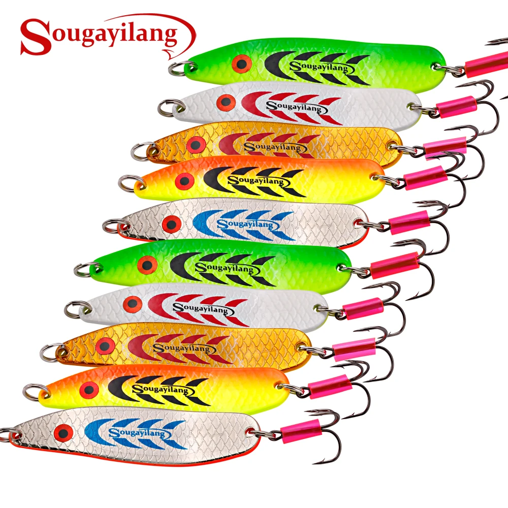 Sougayilang Metal Hard Lure Spinner Spoon 5 colors Fishing Lure Artificial Popper Bait Crank Shark Bait