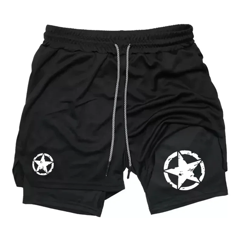 

Men's compression fitness shorts, boxing printed sports pants, double-layer, quick drying, basketball, beach, fitness shorts