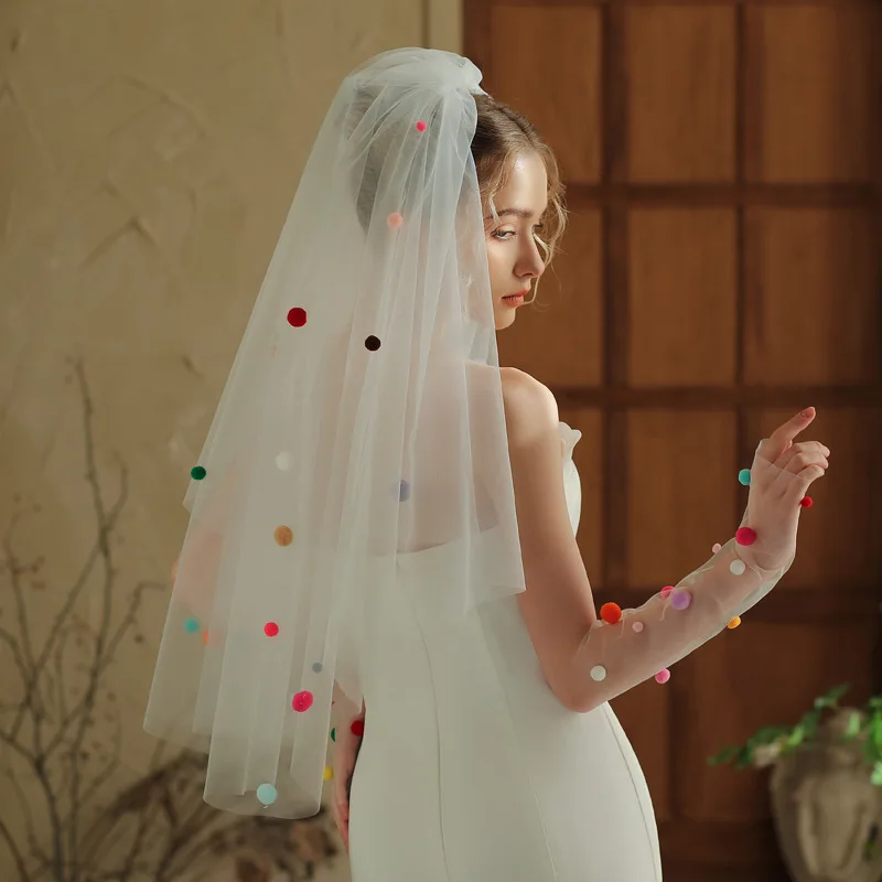 

Weddings Events Accessories V373 Dopamine Colored Ball Bridal Veil