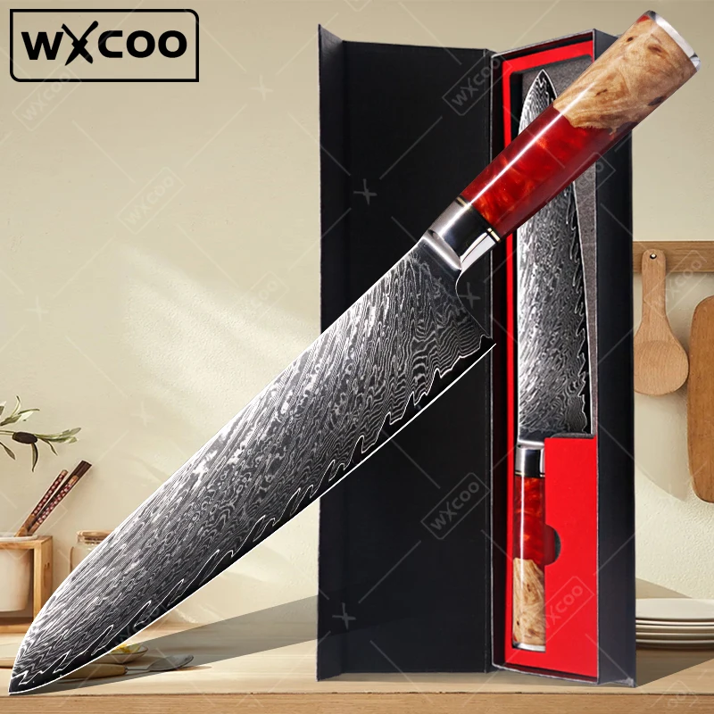 

WXCOO Professional Damascus Steel Chef's Knife Japanese Kitchen Knife Universal Cutting Knife Meat Cleaver Sharp Bread Knives