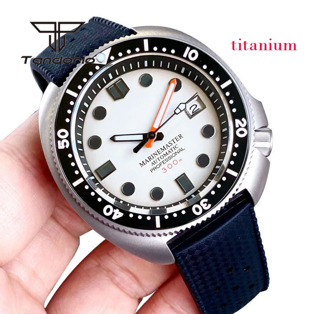 Tandorio Titanium NH35A 44mm 20Bar Light Weight Automatic Dive Watch for Men Sapphire Crystal Ceramic Bezel Date Rubber Strap