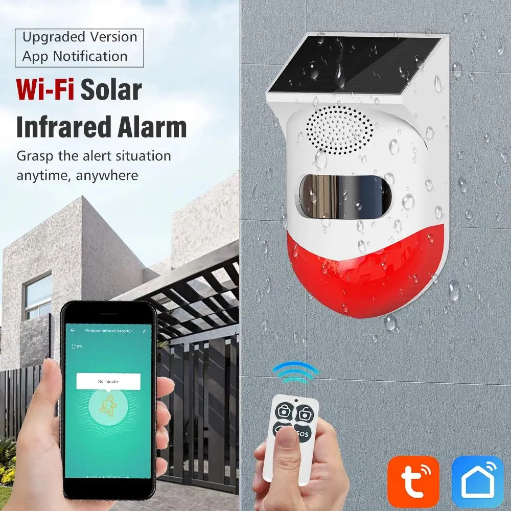 

NEW Tuya WiFi PIR Siren Outdoor Solar Infrared Wireless Waterproof Detector for Home Burglar GSM Security Alarm System