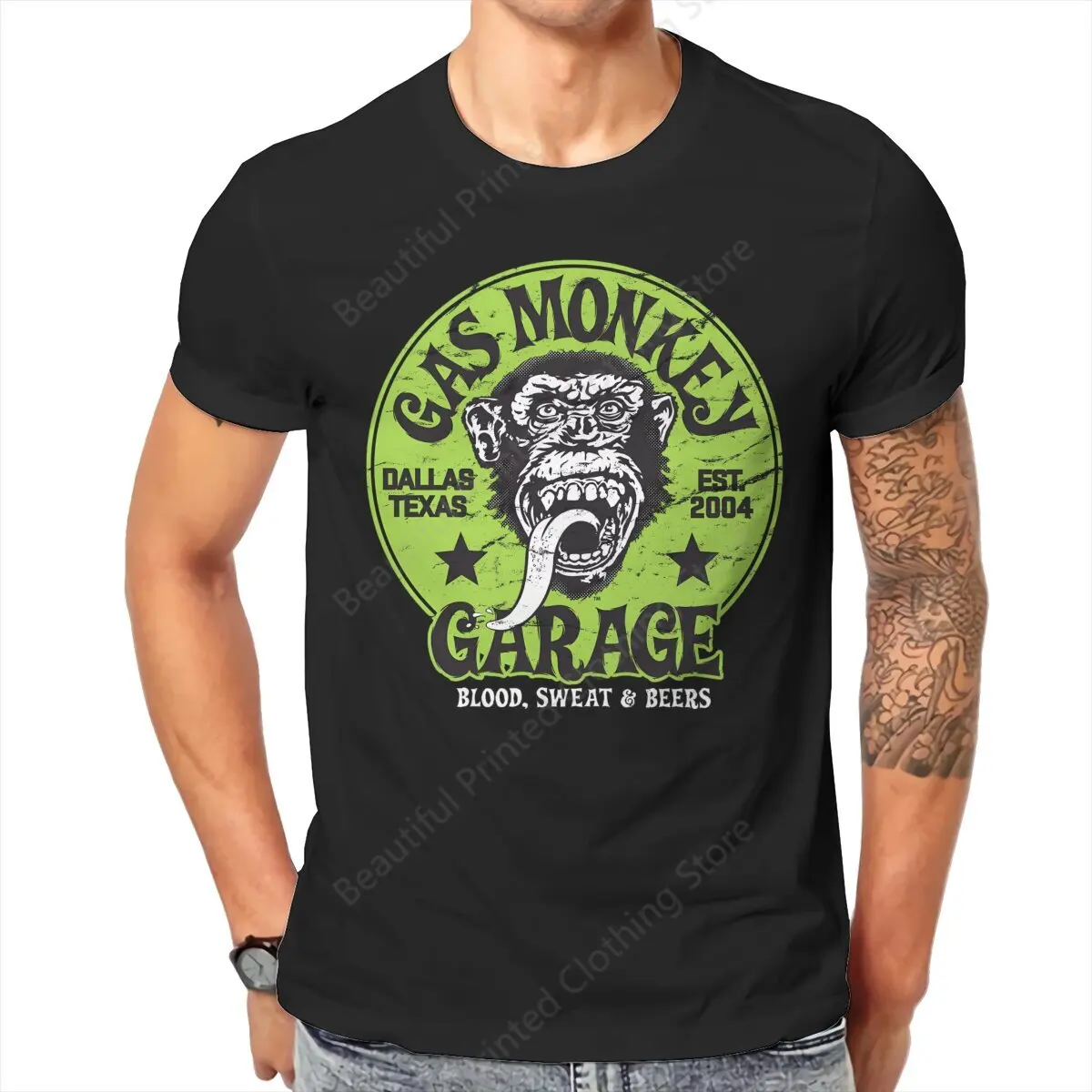 100% Cotton funny animal T-shirt Gas Monkey Garage Print Cool Men\'s Women\'s T-Shirts Street Short Sleeve Trend Fun Versatile