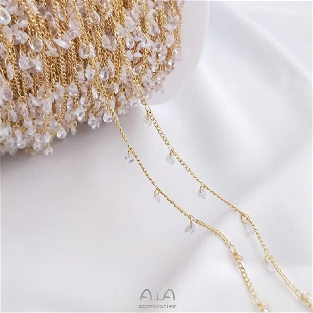 

Korean Handmade 14K Gold Wrapped Drop Shaped Zircon Chain DIY Homemade Bracelet Necklace Jewelry Loose Chain B659