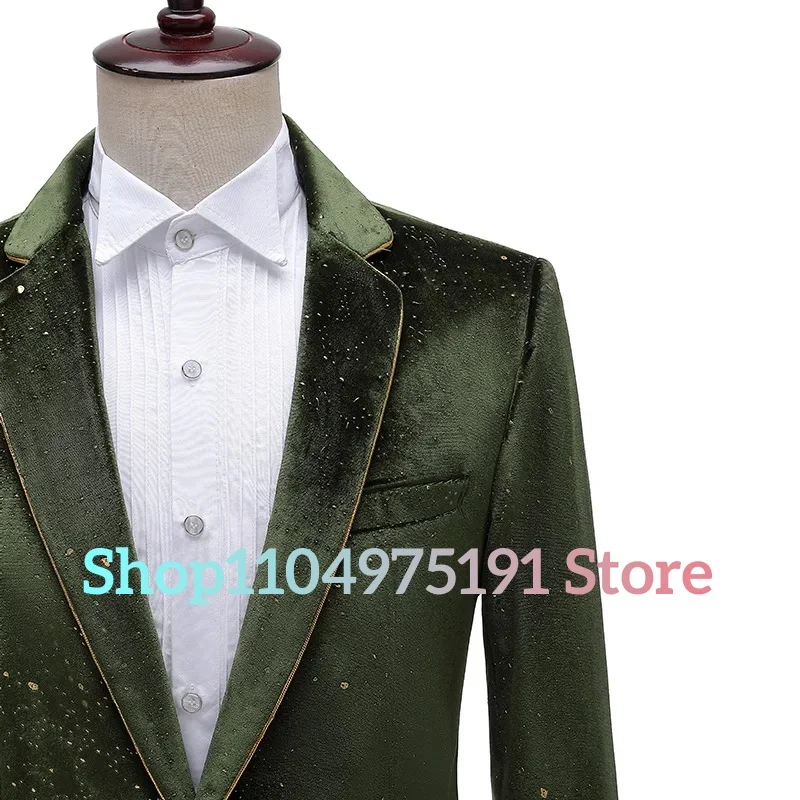 Luxury Straight Crystal Suit and tie Temperament Tuxedo 2-Piece Suits England Style Evening Dress Special Occasion Gowns