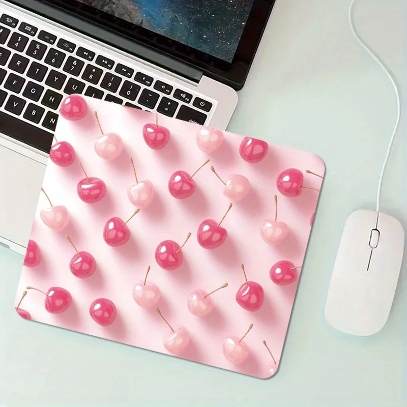 

Pink cherry print creative mouse pad, anti-slip rubber-backed office desk pad, fashionable and beautiful office accessories
