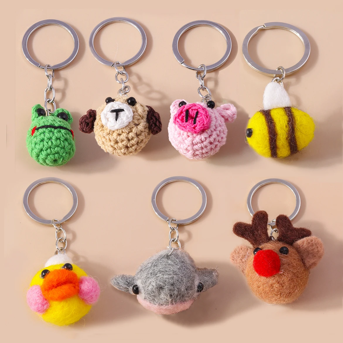 Handmade Knitted Animal Keychain Keyring For Women Girl Cute Crocheted Frog Pig Dog Pendants Car Key Ring Handbag Charms Gifts