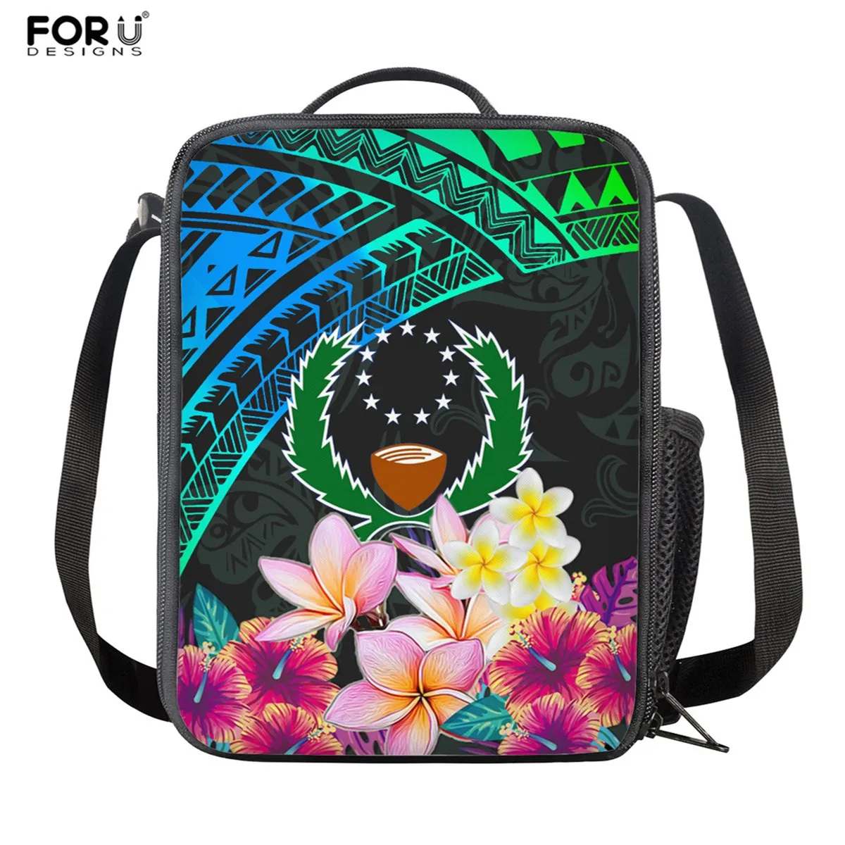 

FORUDESIGNS Women's Handbag Polyester Picnic Bag Pohnpei polynesian Plumeria Hibiscus Printed Ladies Lunch Bag Lunchbox 2022