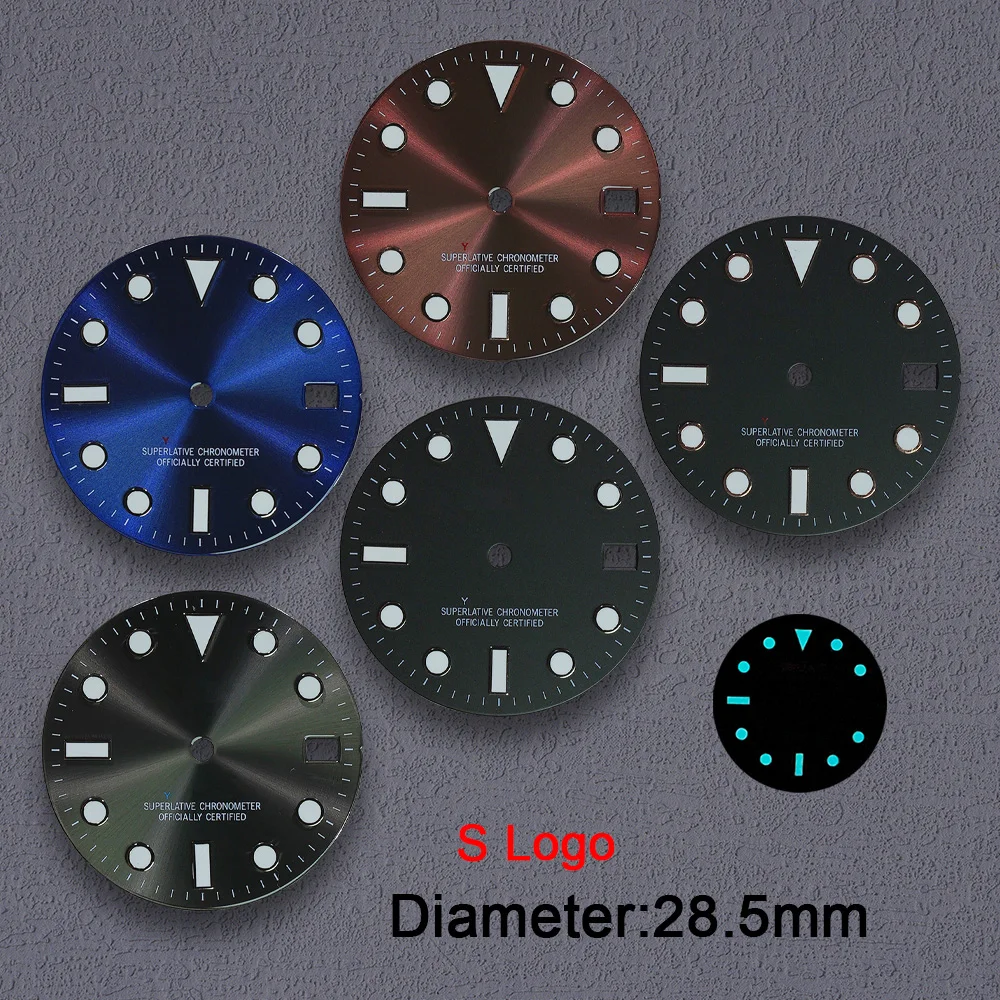 Nh35 Dial S Logo 28.5mm Watch Dial Blue Luminous Suitable For NH35 NH36 Movement Watch Modification Accessories