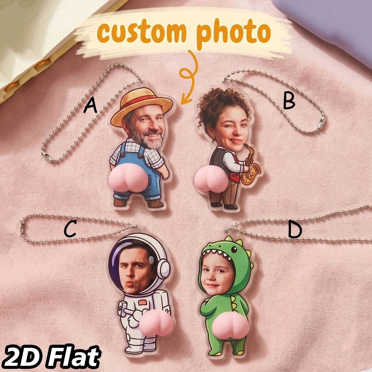 Customizable portrait photo keychain, suitable for friends and lovers, can be used as backpack ornaments and luggage decoration