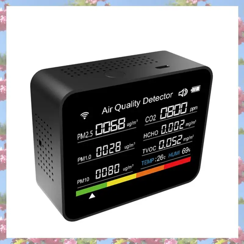 Probador de Calidad del aire WIFI Tuya, ABS negro, CO2/TVOC/HCHO/PM2.5/PM1.0/PM10/temperatura/humedad/fecha/alarma/cronómetro CO2 Met, superventas