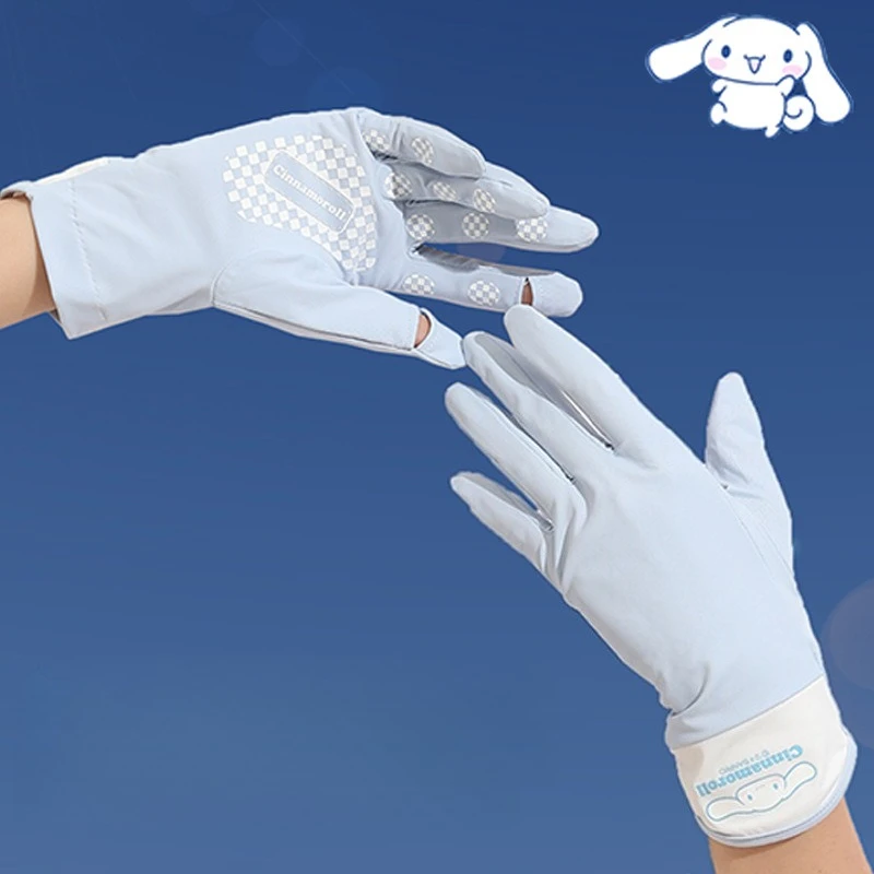 Miniso 日焼け止め、大人用手袋、指露出、タッチスクリーン、アイスシルク、通気性、夏 サンリオは自転車に乗る