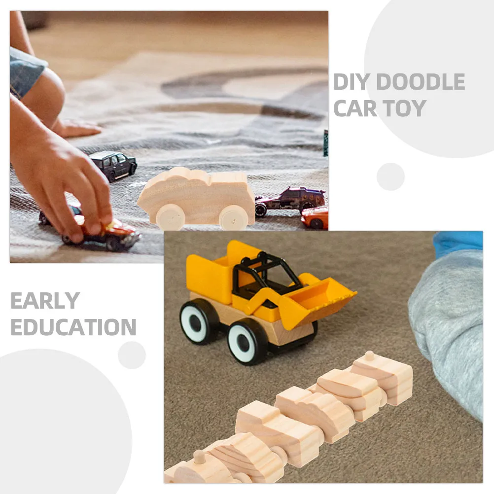 12Pcs Wooden Graffiti Car Crafts DIY Blank Small Cars Hand Painting Kids Creative Handmade Decor Cognitive Development
