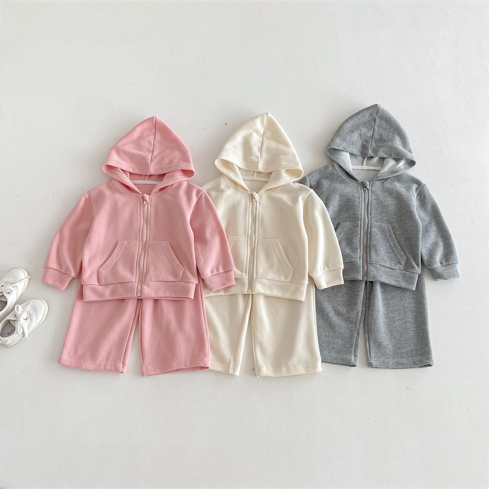 

2026 Spring New Children Casual Sportswear Baby Solid Clothes Set Kids Girls Hooded Jacket + Pants 2pcs Suit Toddler Boy Outfits