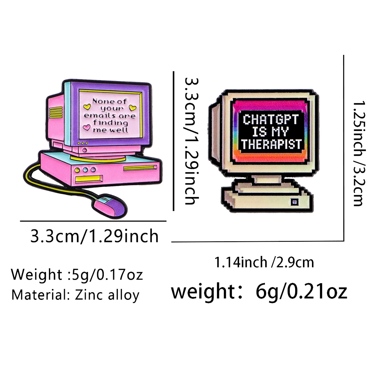 2pcs Computer Enamel Pin Brooches For Women Lapel Pins Badge on Backpack Clothing Accessories Fashion Jewelry Gifts for Friends