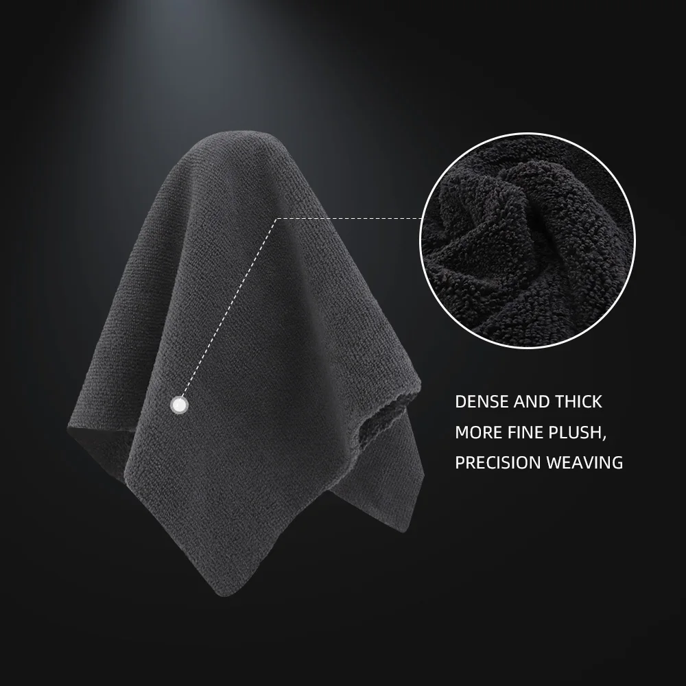 SPTA 1Pc Black Edgeless Auto Detailing Towel 320GSM All Purpose Dual-Pile Microfiber Cleaning Cloth for Car Wash