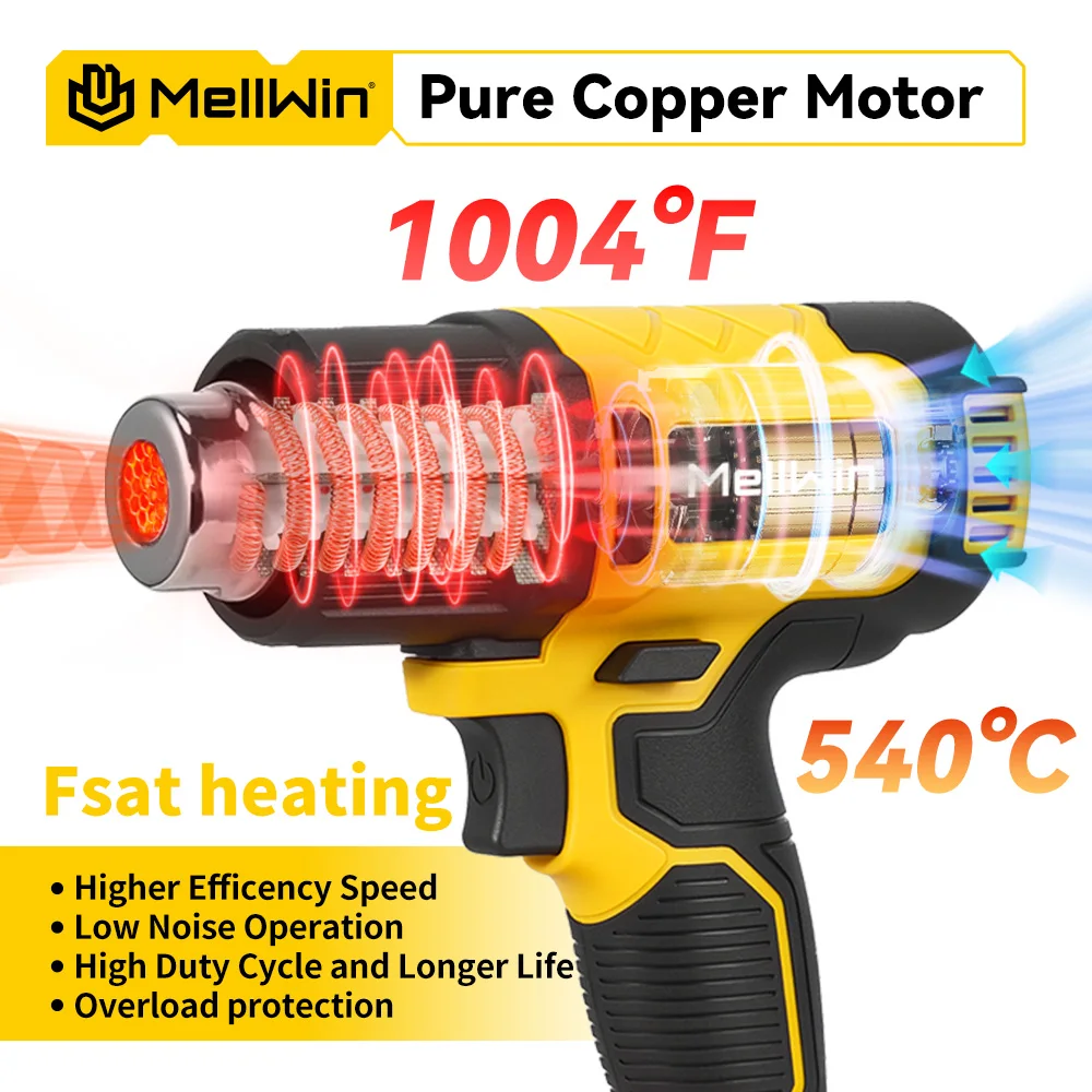 MELLWIN Cordless Electric Heat Gun 540°C 25 Gears Handheld Hot Air Blower Gun Home Welding Tool for Makita 18V Battery Pin - Image 3