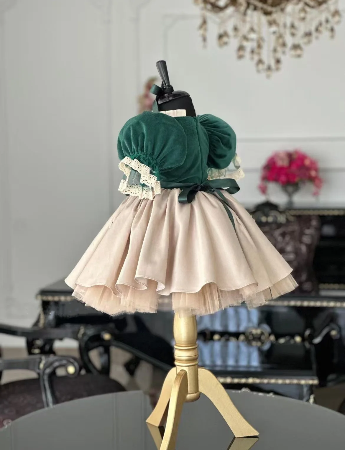 0-12Y Baby Girl Autumn Green Rabbit Embroidery Vintage Princess Dress for Birthday Photography Holiday Eid Christmas C186