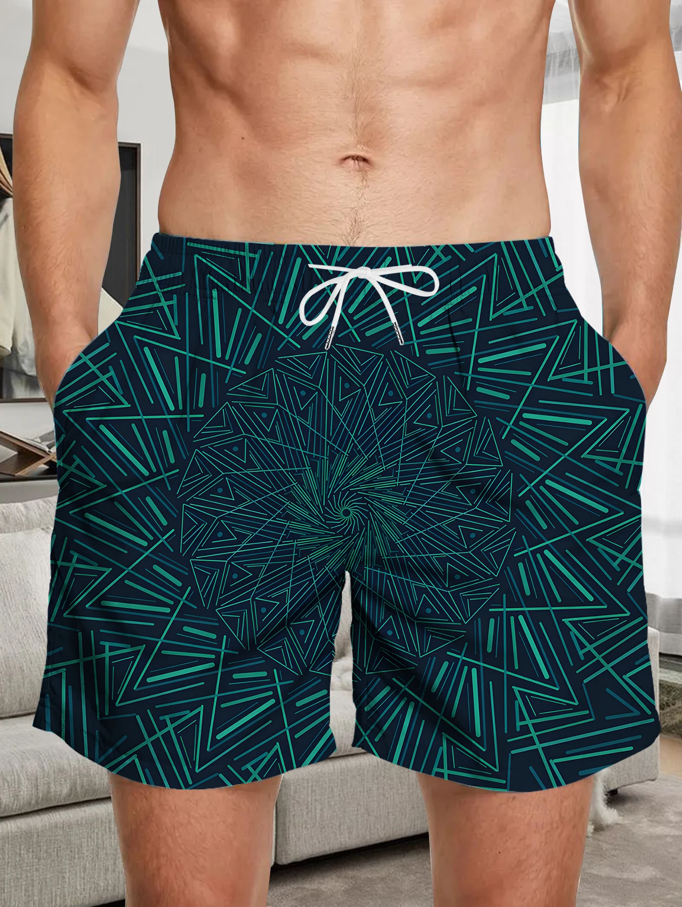 

Streetwear Full Print Digital Shorts Male Elastic Waist Quick Dry Polyester Trunks