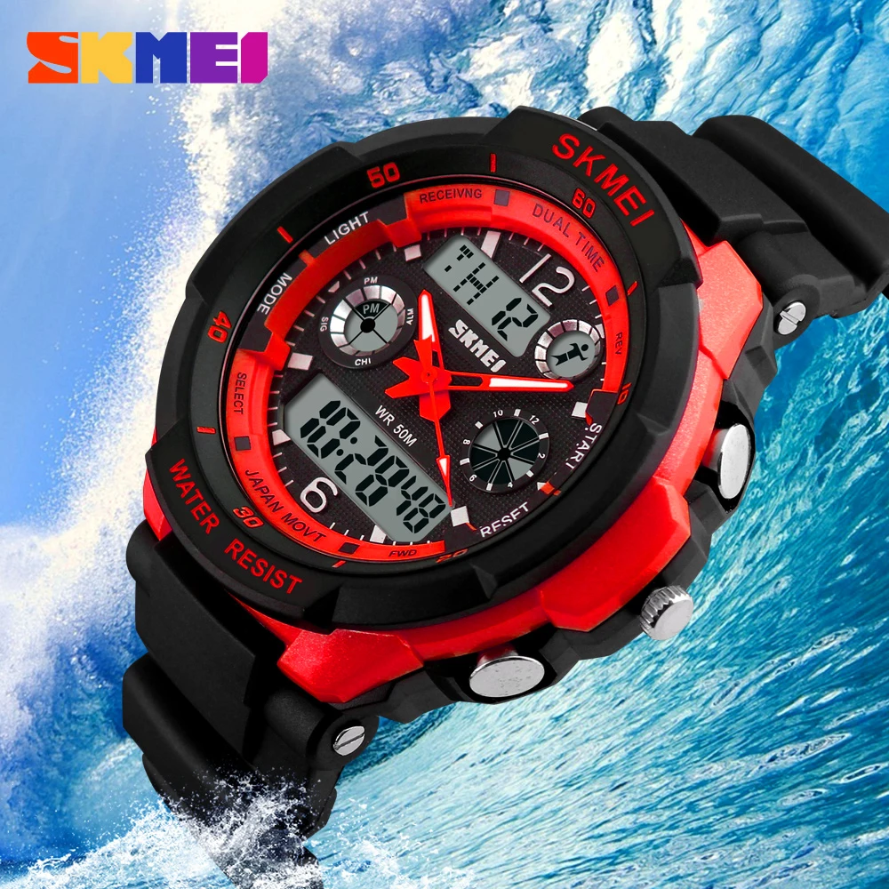 Relojes SKMEI con pantalla Dual para niños, relojes impermeables para deportes al aire libre, reloj de pulsera de cuarzo Digital a la moda, reloj Infantil