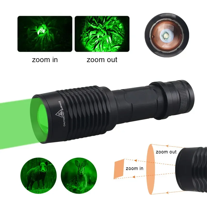 LED Tactical Hunting Flashlight Torch White/Red/Green Flashlight Waterproof Outdoor Lighting with Switch USB Rechargeable Lamp