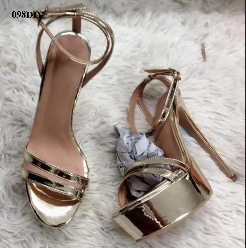 Donne Open Toe sottili cinghie con tacco piattaforma alta sandali a spillo oro nero argento cinghie croce tacco alto scarpe eleganti formali