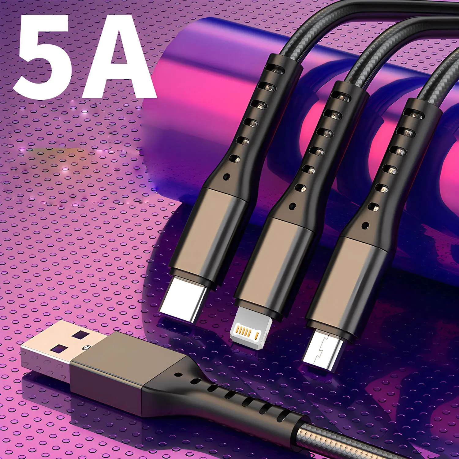 Кабель зарядный 3-в-1 с Micro USB Type-C, 5 А, 1,2 м