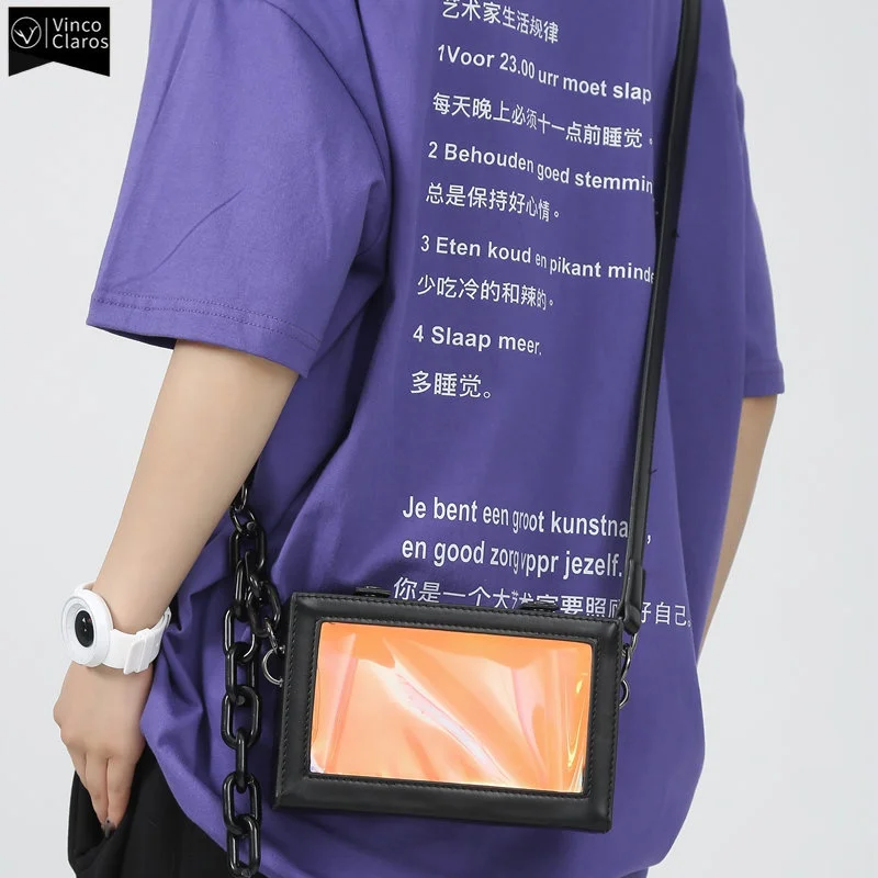 

VC Trendy Transparent Box Bag Unisex Cool Streetwear Laser Shoulder s for Youth Niche Suitcase Shape Chains Crossbody