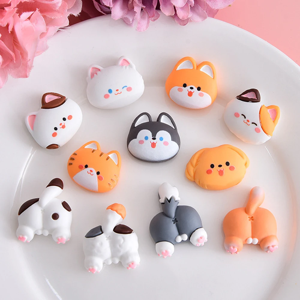 10PCS Cat Dog Head Butt Series Resin Flat Back Cabochons For Hairpin Scrapbooking DIY Jewelry Craft Decoration Accessories