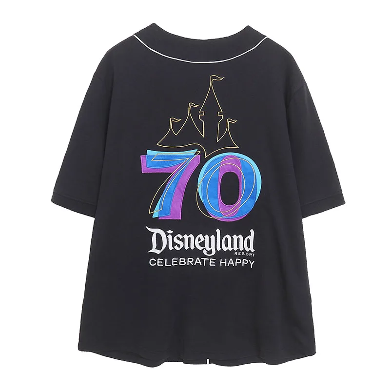 ديزني 70th الذكرى التطريز تي شيرت ديزني لاند عادية فضفاض القطن جيرسي البيسبول التي شيرت المرأة الكرتون المحملة للجنسين