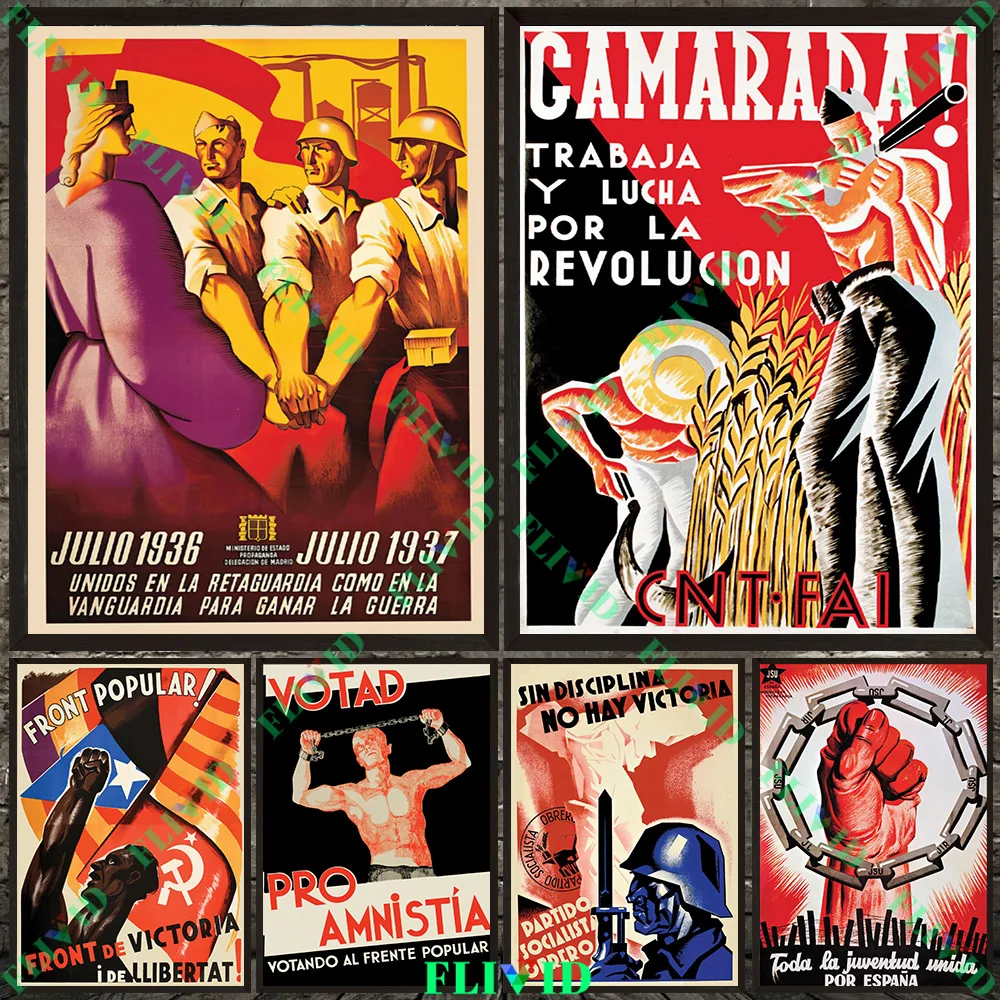 Spanish Civil War Propaganda Poster Front Popular Front of Victoria  Freedom Wall Art Canvas Paintings  Home Decor Unframed