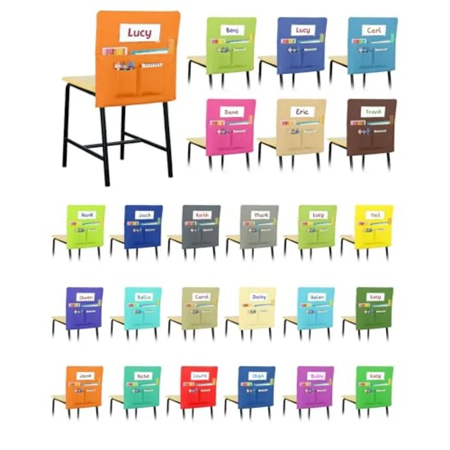24 Pack Chair Pockets for Classroom, 20"x17" Inch Student Chair Pockets with Name Tag, k-2, Seat Sacks for Classroom Chairs for