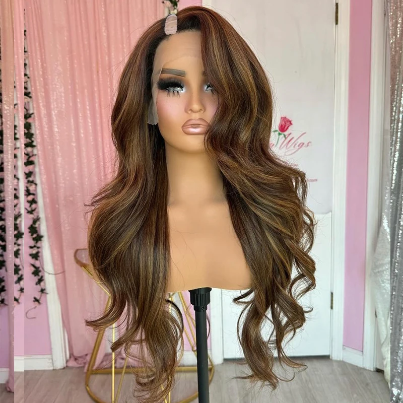 Highlights Honey blonde U Part wig Body Wave Mixed Chocolate Brown V Part Wig High Density Lace wig 250% density Peruvian Hair