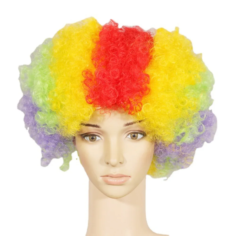 80s شعر مستعار مجعد مستدير مهرج غطاء الرأس تأثيري الاطفال الكبار انفجار قبعة عيد الأطفال اكسسوارات الحفلات قبعة الحفلات الديكور