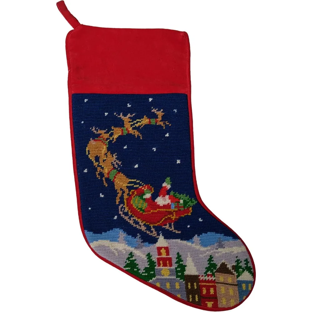 

Handicraft Festive Santa Reindeer Flight Wool Needlepoint Christmas Stocking