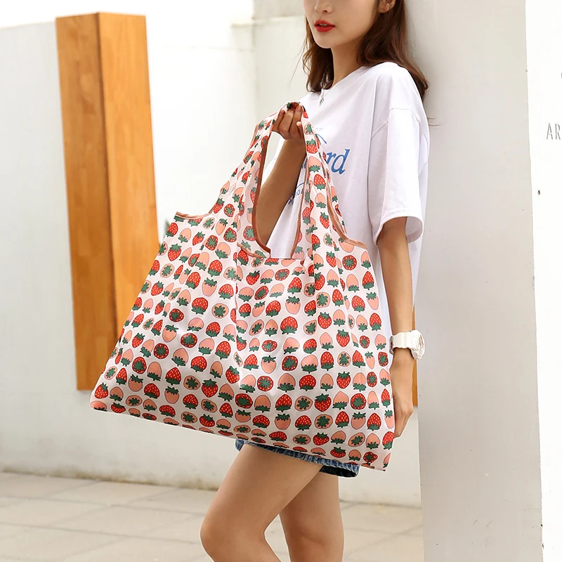 Foldable Shopping Bags Big Size Thick Nylon Large Tote ECO Reusable Polyester Portable Shoulder Women's Handbags Folding Pouch