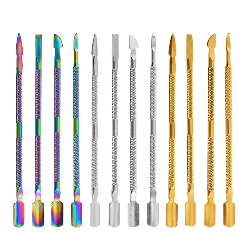 4 Stainless Steel Cuticle Pushers for Manicure & Pedicure, Dual-Ended Tools with Sharp Spoon Tips, Care Accessories