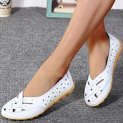 Shoes Women Breather Spring Summer Women's Loafer White Flats Leather Zapatos De Mujer Slip On Flat Shoes Women Casual Footwear