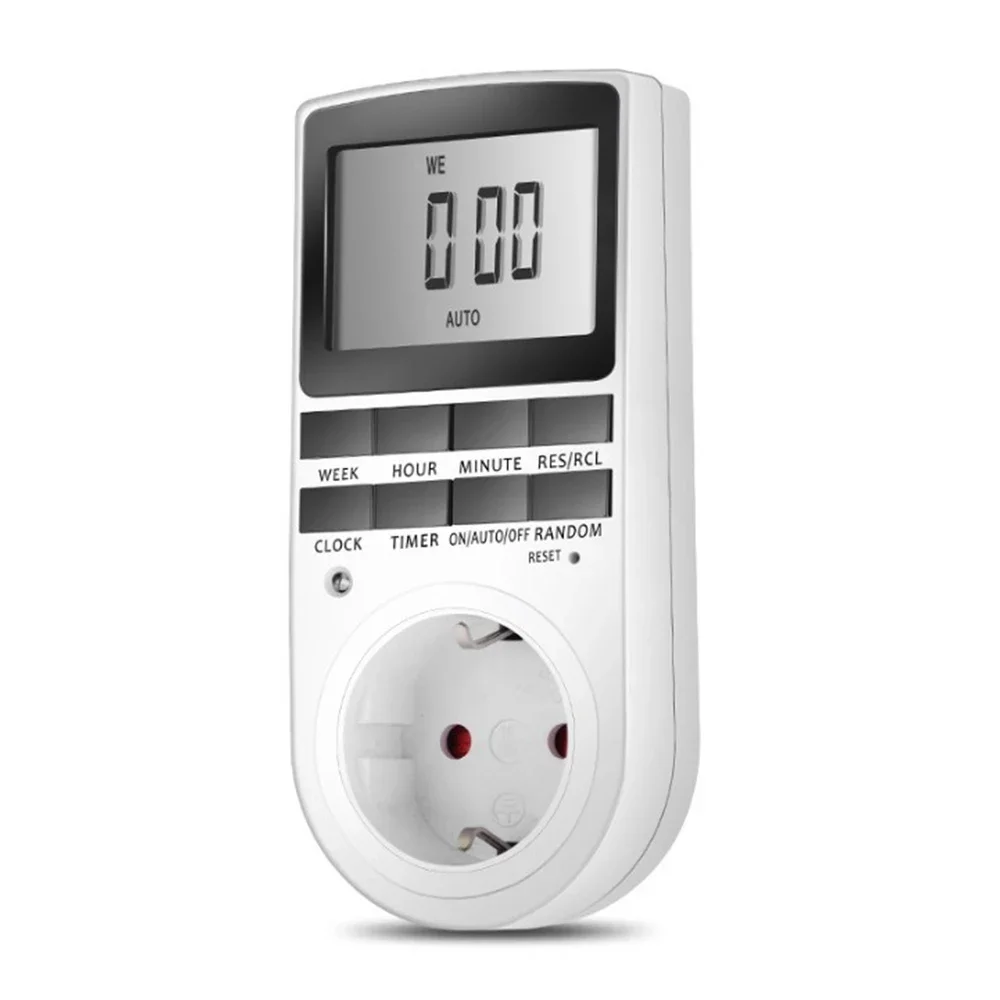 Digital Programmable Timer Socket EU Plug 230V 16A LCD Display Timing Switch with Random Anti-theft Mode Energy Saving Outlet