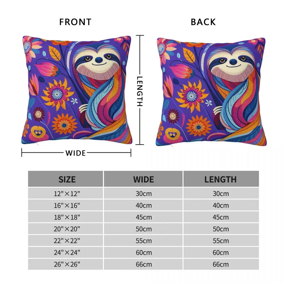 Folk Art Cute Purple Sloth Pillowcase Polyester Linen Velvet Creative Zip Throw Pillow Case Sofa Cushion Cover Wholesale 45x45