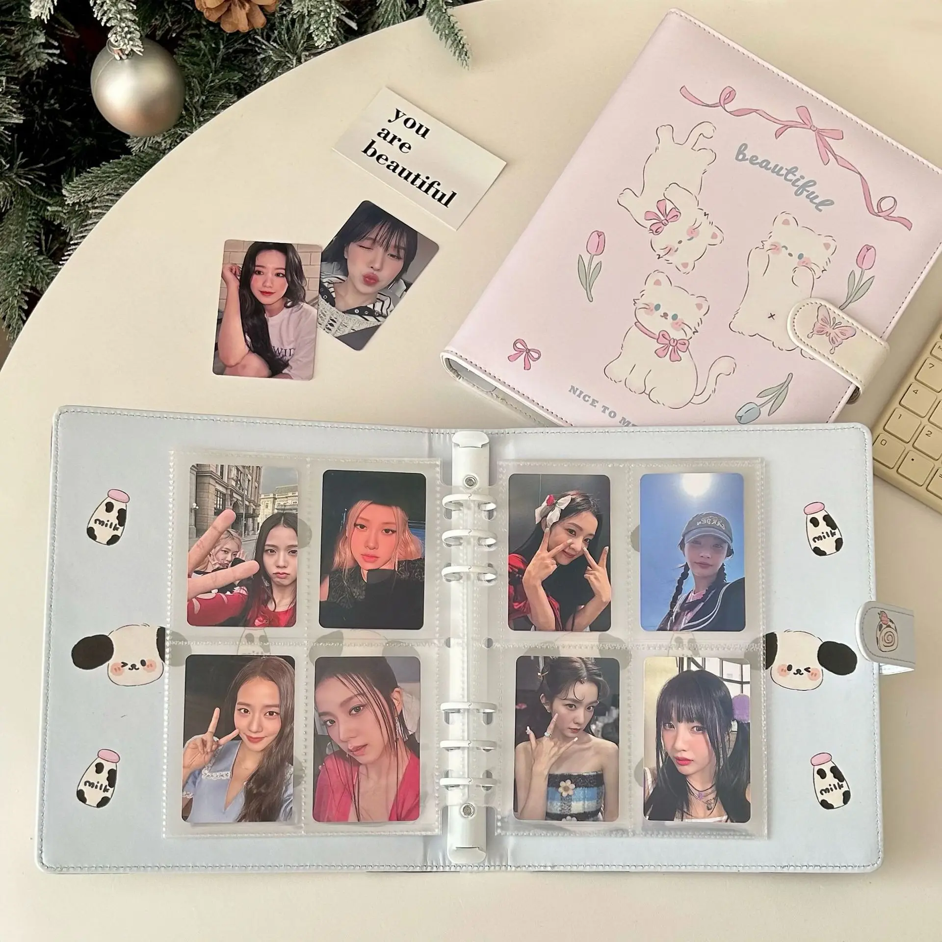 A5 PU Leather Kawaii Binder Photocards Holder Cover Big Size Kpop Idol Photo Album Cards Collect Book Korean School Stationery