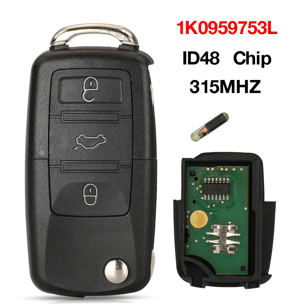 Jingyuqin 3 Button 1K0959753L 315MHZ ID48 Chip Remote Key For Volkswagen/VW Bora Golf Sharan Passat Leon With HU66 Blade