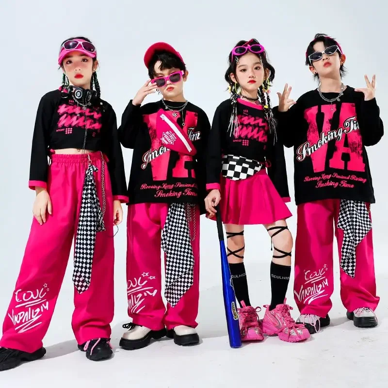 

Girls Costume Hip Hop Crop Top Cargo Pants Child Sweatshirt Plaid Skirt Kid Streetwear Jazz Cheerleader Street Dance Clothes Set