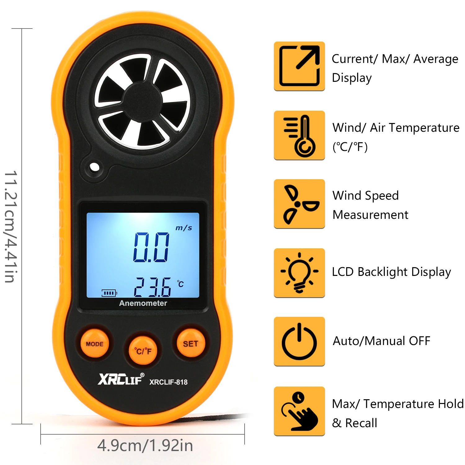 XRCLIF Anemometer Wind speed Handheld Digital Wind Speed Meter Portable Anemometer Sensor Wind Speed 0-30M/S Wind Meter