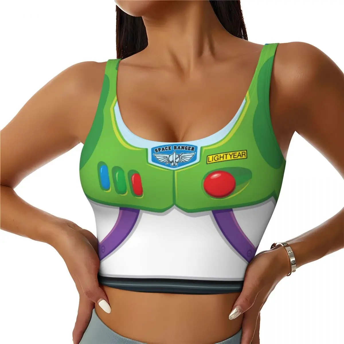 Custom Women Custom Toy Story Buzz Ranger Sports Bra High Impact Gym Workout Running Crop Tank Tops