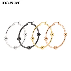 ICAM Women Stainless Steel Hoop Earring 20/30/40/50/60mm Round Circle Loop Gifts Box Packing Simple Silver Ball Hoop Earrings