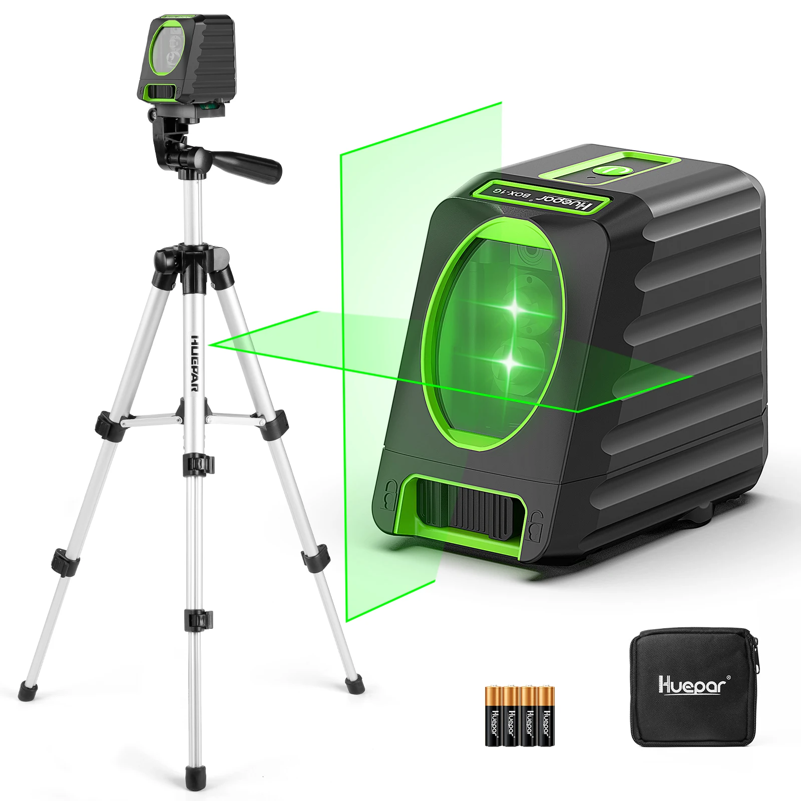 Huepar BOX-1GT Laser Level Oscram Green Brignter and More Accurate Laser Lins with 65cm Self-leveling Tripod