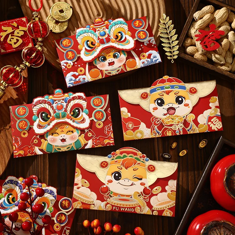 12Pcs Chinese New Year Red Envelopes 2025 Snake Year Lucky Red Packets Zodiac Hollow Creative Lucky Money Spring Festival Items