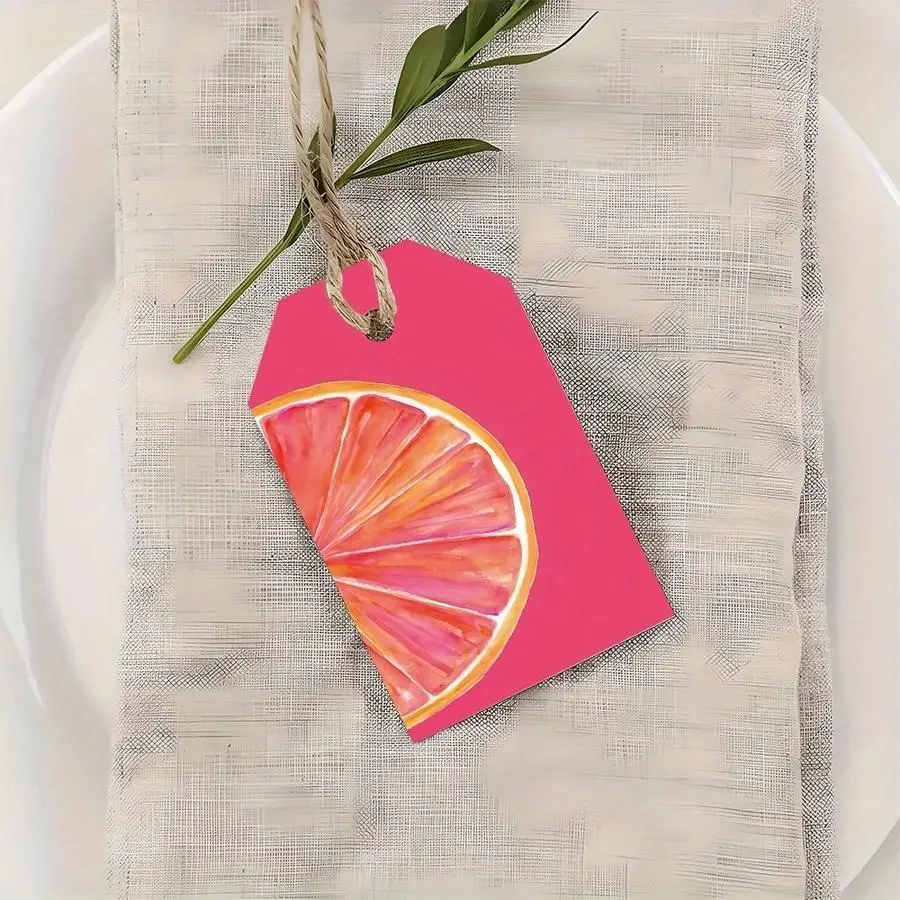 1/5/10/20/50/100pcs Grapefruit Slice Gift Tags with Twine - Pink Background, Elegant Citrus Fruit Labels for Birthdays, Weddings