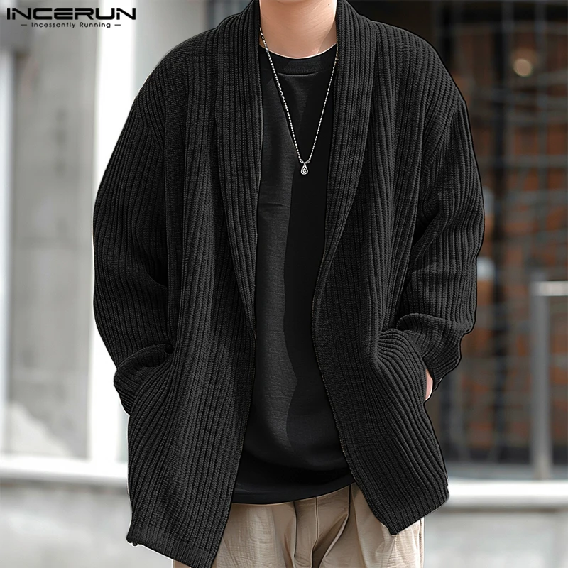 INCERUN Tops 2024 Koreanischen Stil männer Mode Textur Gestreiften Design Pullover Casual Streetwear Männlichen Lange Ärmeln Strickjacke Mäntel